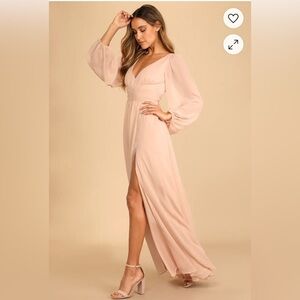 NWT Lulu's Pink Ruched Wrap Gown with V-Neck